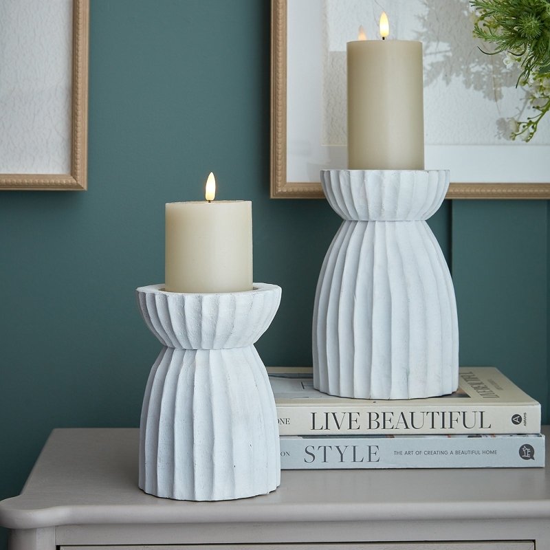 Large White Carved Hurricane Lantern - Lanterns - British D'sire