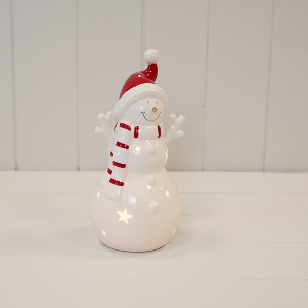 Large White Christmas LED Snowman in a Scarf - Christmas Decor - British D'sire