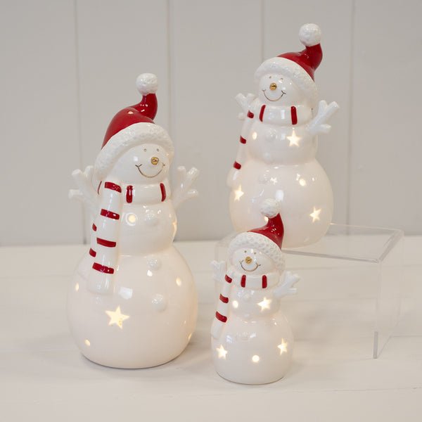 Large White Christmas LED Snowman in a Scarf - Christmas Decor - British D'sire