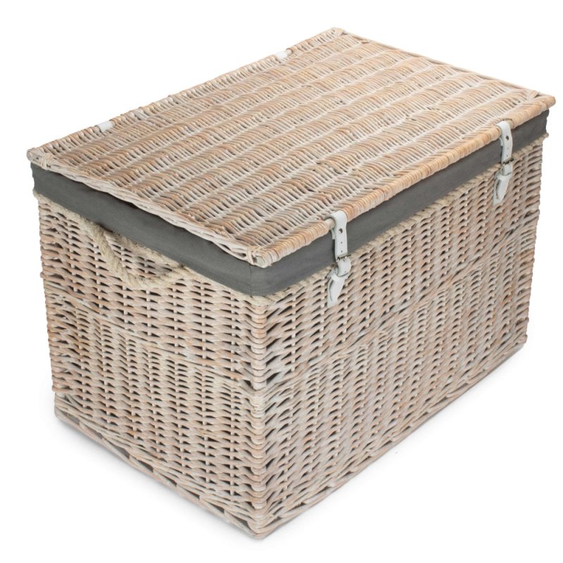 Large White Wash Finish Storage Wicker Basket - Shopping Baskets - British D'sire