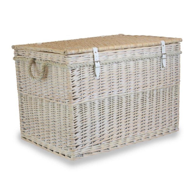 Large White Wash Finish Storage Wicker Basket - Shopping Baskets - British D'sire