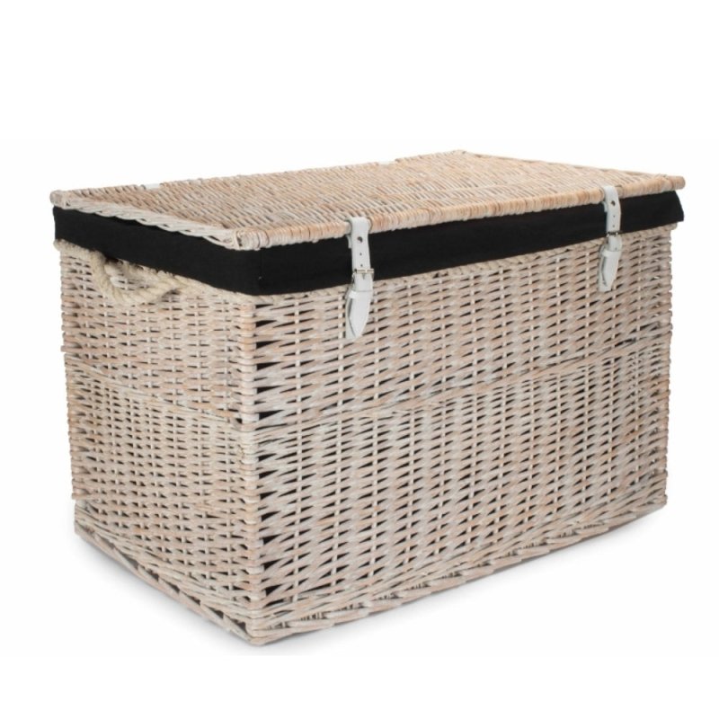 Large White Wash Finish Storage Wicker Basket - Shopping Baskets - British D'sire