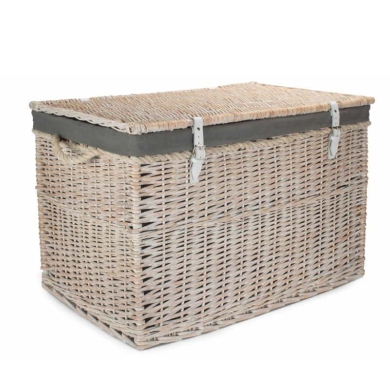 Large White Wash Finish Storage Wicker Basket - Shopping Baskets - British D'sire