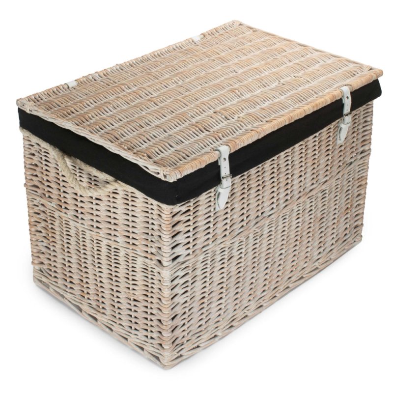Large White Wash Finish Storage Wicker Basket - Shopping Baskets - British D'sire