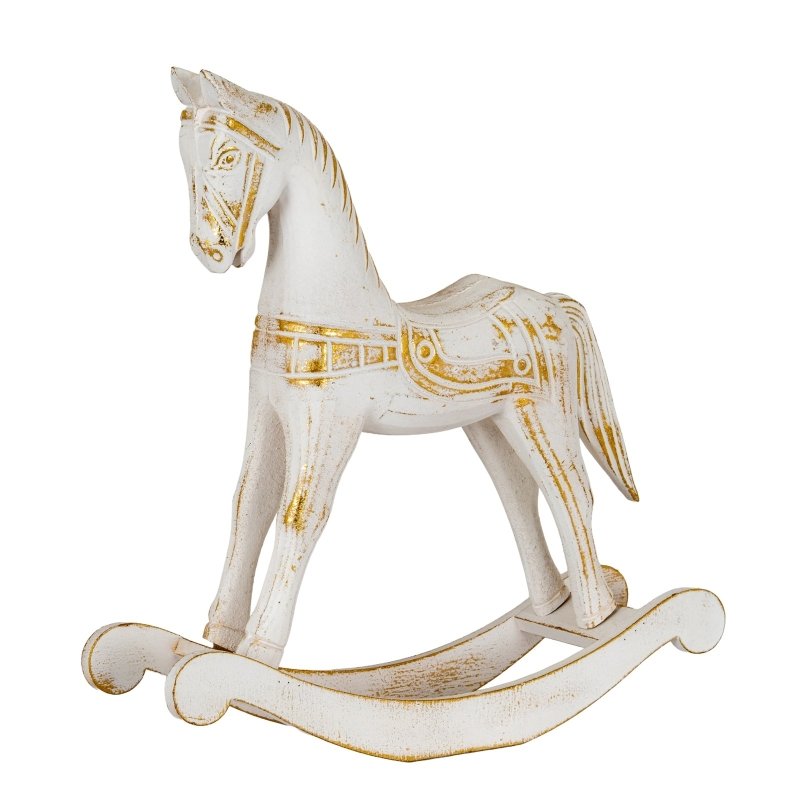Large Whitewashed Wooden Rocking Horse - Christmas Decor - British D'sire