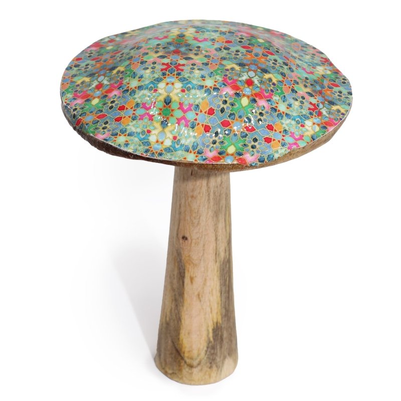 Large Wooden Mushroom - Mediterranean Tile Pattern - Enamel Mushrooms - British D'sire