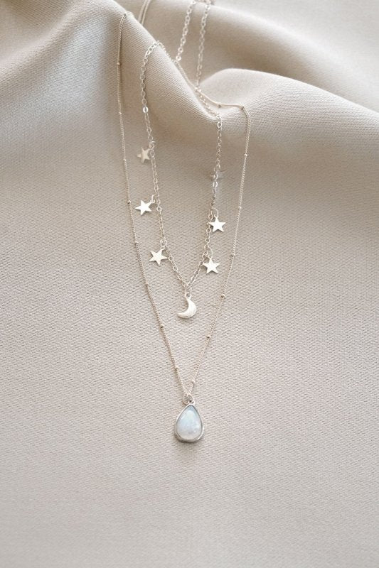 Layered Moon and Star Moonstone Necklace - Necklaces - British D'sire Main image