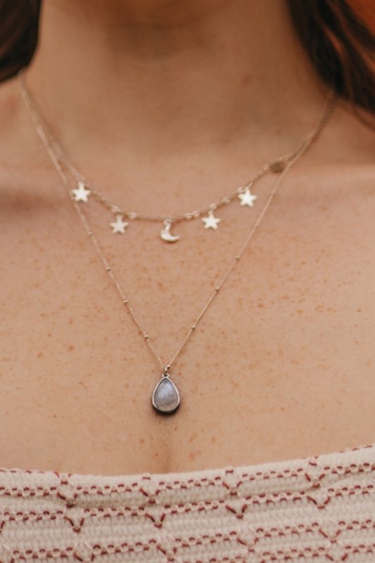 Xander Kostroma Layered Moon and Star Moonstone Necklace – Handmade Celestial Jewelry for Women – 14K Gold-Plated, Adjustable Length, Spiritual Healing Necklace with Genuine Moonstone Secondary image