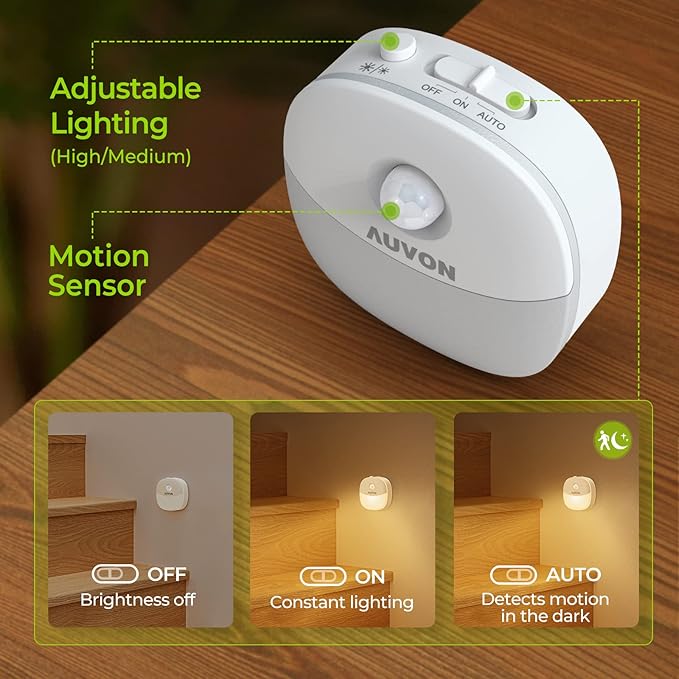 Lazio AUVON USB Rechargeable Night Light, Motion Sensor LED with Removable Magnetic Strip | 2-Pack Warm White Lights for Cupboard, Wardrobe, Closet, Kitchen, Stairs, Bedroom & Hallway | Portable, Energy-Saving Design for Convenient Lighting Secondary image
