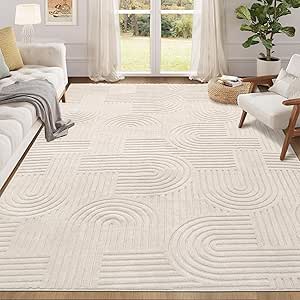 Lazio Machine Washable Soft High Pile Rug – 120 x 160 cm Cream Non - Shedding Area Carpet | Non - Slip Fluffy Mat for Living Room, Bedroom, Office, Dining Room & Lounge | Durable, Comfortable, and Easy - Care Floor Décor - Carpets & Rugs - British D'sire Main image