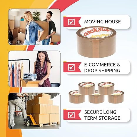Lazio Packatape Heavy Duty Brown Packaging Tape – 6 Rolls (48MM x 66M) | Strong, Secure Seal for Parcels & Boxes | Durable, Sticky Packing Tape for Shipping, Moving & Storage | Ideal for Homes & Businesses Secondary image