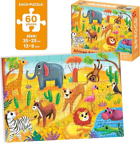 Lazio QUOKKA 4x60 Jigsaw Puzzles for Kids | Educational Toddler Toy for Ages 3 - 8 | Africa, Farm, Ocean & Forest Animal Themes | Fun Learning Gift for Boys & Girls | Durable Puzzle Set for Cognitive Development - Puzzle - British D'sire Main image