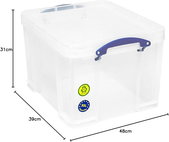 Lazio Really Useful Plastic Storage Box – Bonus Pack of 3 x 35 Litre Clear Containers | Durable, Stackable, Multi - Purpose Organizers for Home, Office & Garage | Lightweight, Transparent Design for Easy Content Identification - Plastic Storage Box - British D'sire