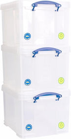 Lazio Really Useful Plastic Storage Box – Bonus Pack of 3 x 35 Litre Clear Containers | Durable, Stackable, Multi - Purpose Organizers for Home, Office & Garage | Lightweight, Transparent Design for Easy Content Identification - Plastic Storage Box - British D'sire