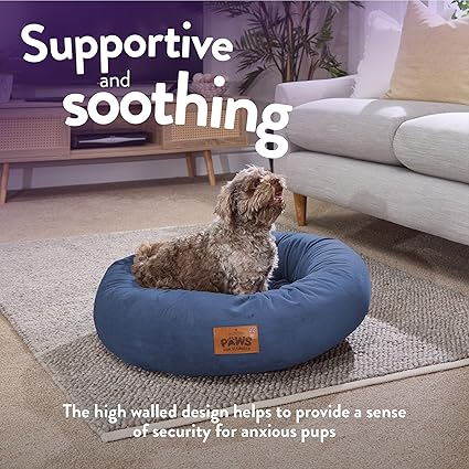 Lazio Slumberdown Medium Donut Dog Bed (65cm) | Anti - Anxiety & Calming Luxury Pet Bed | Soft Velour Removable Cover with Anti - Slip Base | Washable Dog & Cat Bed for Pets, Kids & Adults | Made in the UK, Navy - Donut Dog Bed - British D'sire