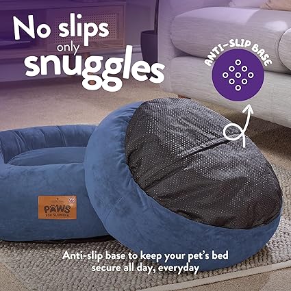 Lazio Slumberdown Medium Donut Dog Bed (65cm) | Anti - Anxiety & Calming Luxury Pet Bed | Soft Velour Removable Cover with Anti - Slip Base | Washable Dog & Cat Bed for Pets, Kids & Adults | Made in the UK, Navy - Donut Dog Bed - British D'sire