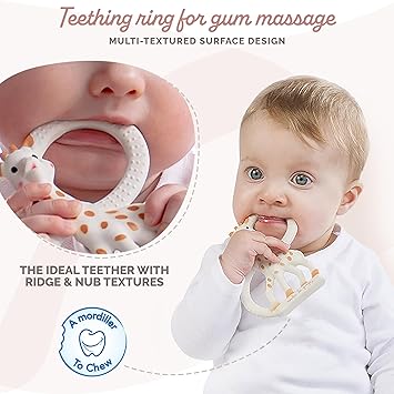 Lazio Sophie la girafe Baby Teething Ring – 100% Natural Rubber, Phthalate - Free | Lightweight Easy - to - Grip Teether for Newborn Babies | Safe, Soothing, and Eco - Friendly Design for Comfort and Development - Baby Teething Ring - British D'sire