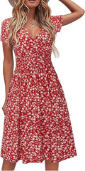 Lazio Women’s Short Sleeve Floral Summer Sundress – V - Neck Wrap Waist Casual Dress with Pockets | Comfortable Lightweight Outfit for Everyday, Parties & Vacations - Dresses - British D'sire