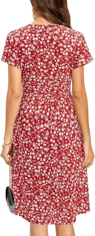 Lazio Women’s Short Sleeve Floral Summer Sundress – V - Neck Wrap Waist Casual Dress with Pockets | Comfortable Lightweight Outfit for Everyday, Parties & Vacations - Dresses - British D'sire