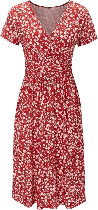 Lazio Women’s Short Sleeve Floral Summer Sundress – V - Neck Wrap Waist Casual Dress with Pockets | Comfortable Lightweight Outfit for Everyday, Parties & Vacations - Dresses - British D'sire