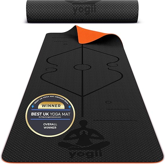 Lazio Yogii Exercise Yoga Mat & Resistance Bands Set | 6mm Thick Non - Slip TPE Mat | Travel - Friendly, Perfect for Home, Gym, Pilates & Fitness Workouts | Laser Alignment Guides for Men & Women - yoga mat - British D'sire