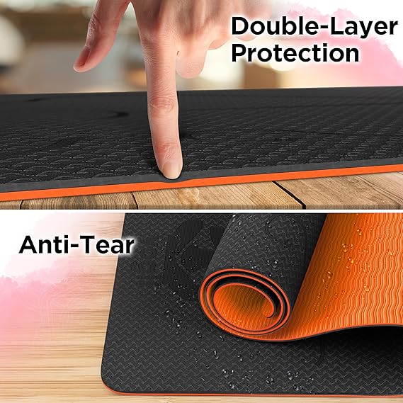 Lazio Yogii Exercise Yoga Mat & Resistance Bands Set | 6mm Thick Non-Slip TPE Mat | Travel-Friendly, Perfect for Home, Gym, Pilates & Fitness Workouts | Laser Alignment Guides for Men & Women Secondary image