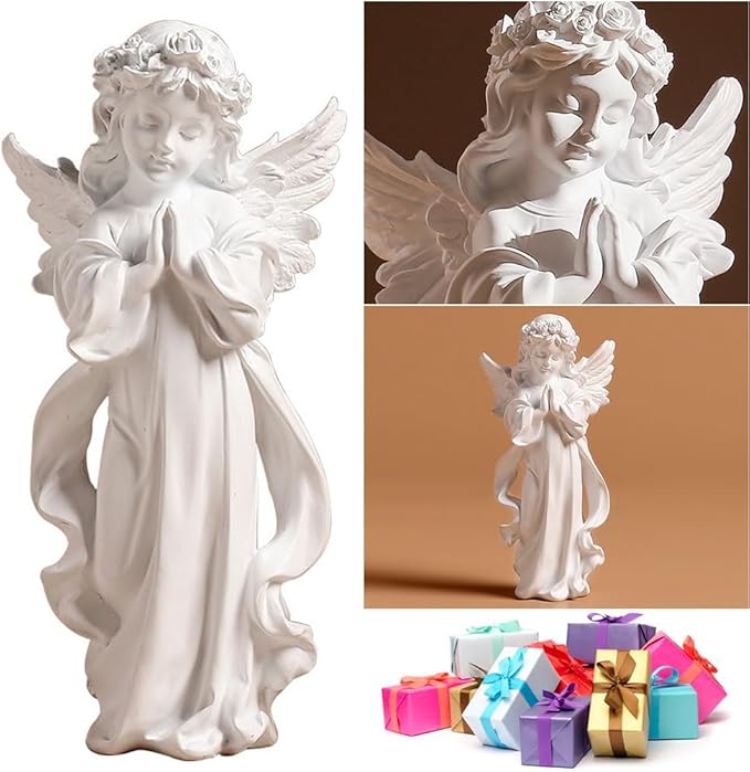 Le Morne Praying Angel Figurine Resin Fairy Prayer Carving Sculpture Home Room Decor (S) - Stone Carving Statue - British D'sire