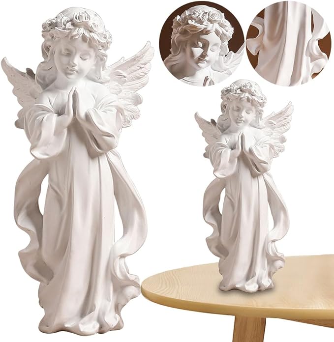 Le Morne Praying Angel Figurine Resin Fairy Prayer Carving Sculpture Home Room Decor (S) - Stone Carving Statue - British D'sire