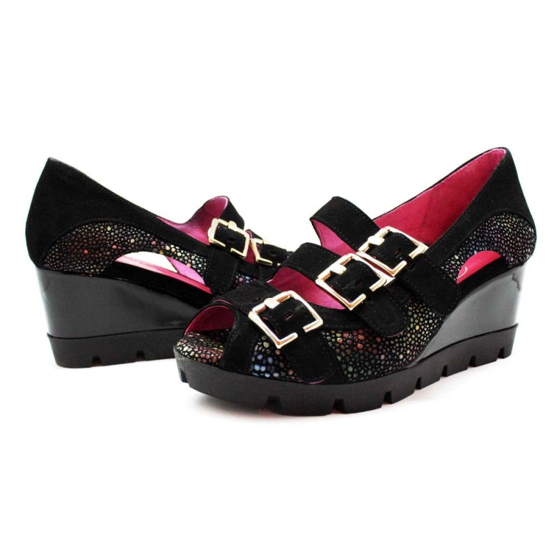 Le Trek - Black Multi wedge sandal - Sandals - British D'sire
