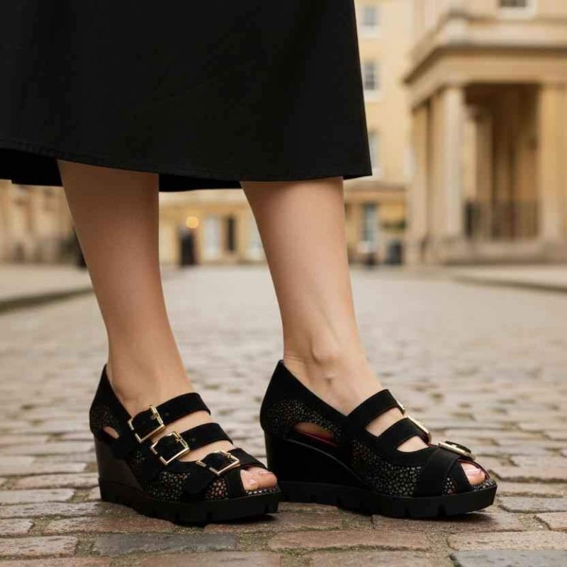 Le Trek - Black Multi wedge sandal - Sandals - British D'sire