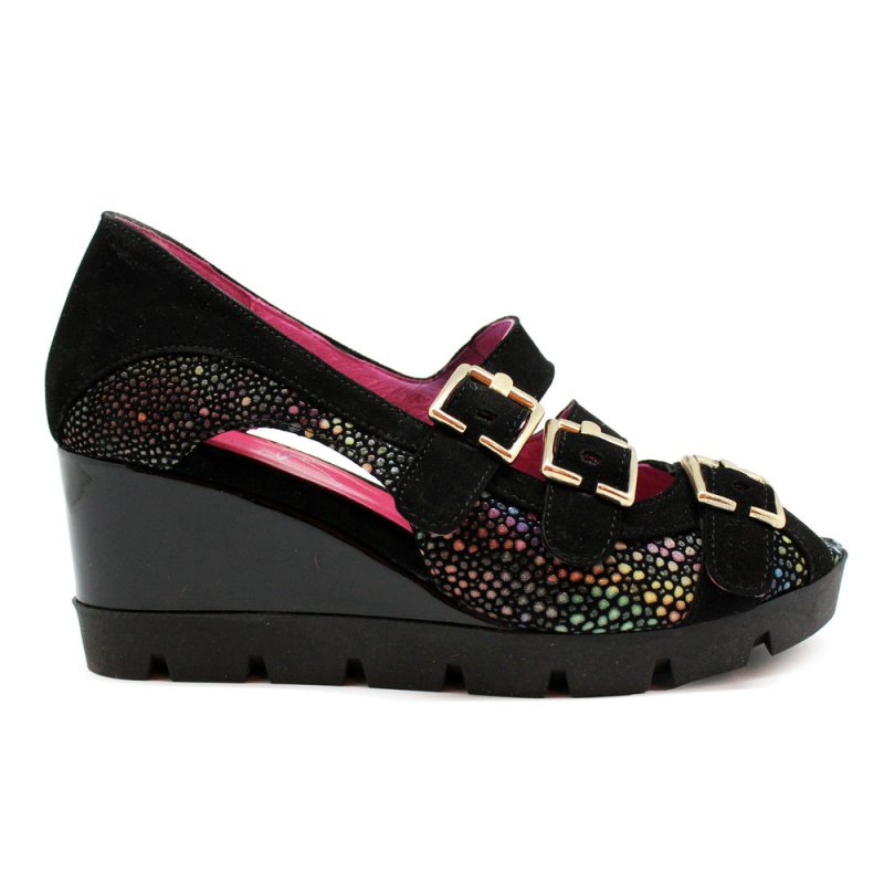 Le Trek - Black Multi wedge sandal - Sandals - British D'sire