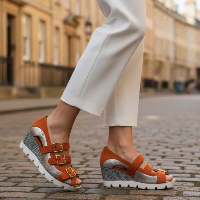 Le Trek - Orange -gold wedge sandal - Sandals - British D'sire