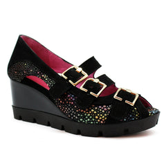 Le Trek - Black Multi wedge sandal - British D'sire