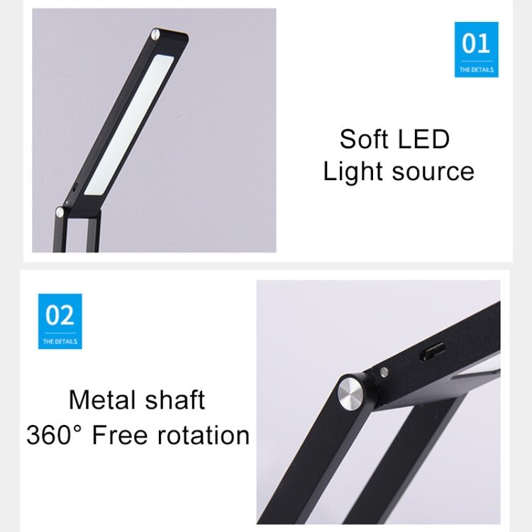 LED Desk Lamp 3W Folding Adjust USB Charging Eye Protection Table Lamp(Silver) - British D'sire