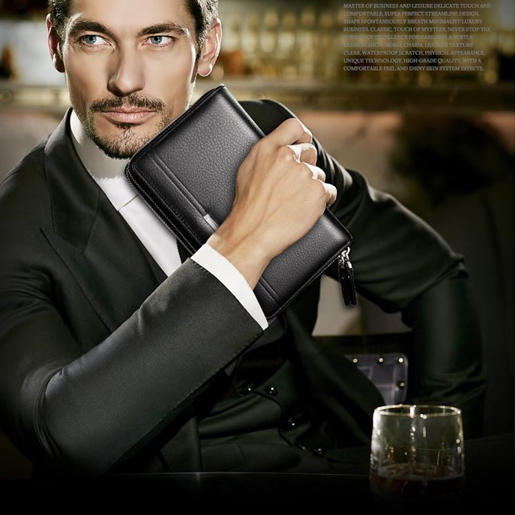 LEINASEN A80 Multi - Card Men Hand Bag Double Zip Big Capacity Wallet(Black) - British D'sire