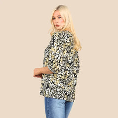 Women's Floral Print ¾ Sleeve Blouse - Round Neck Casual Loose Relaxed Fit Top for Ladies, Business Office Work Streetwear Fall Summer Fashion - Elaina Fashion