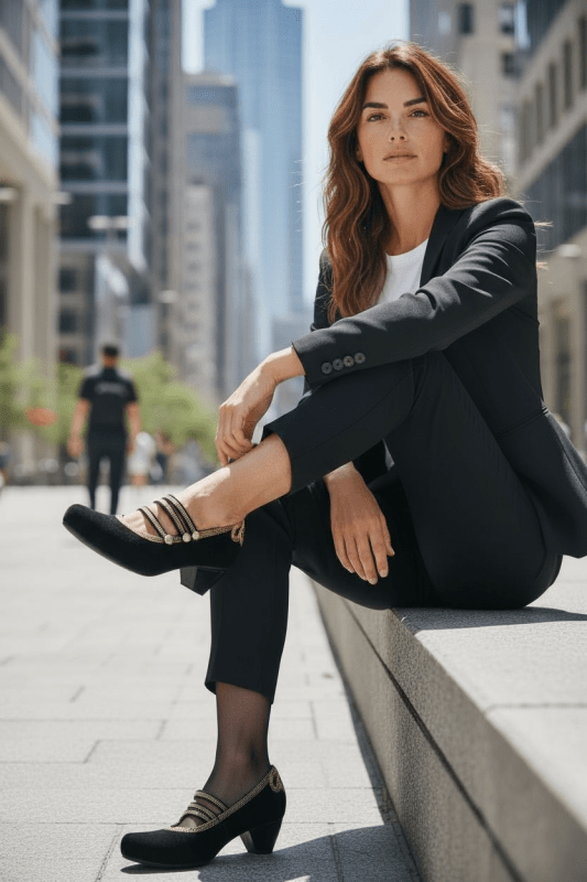 Lichido - Black/Gold strap shoe - Low Heel - British D'sire