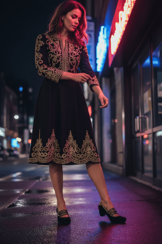 Lichido - Black/Gold strap shoe - Low Heel - British D'sire