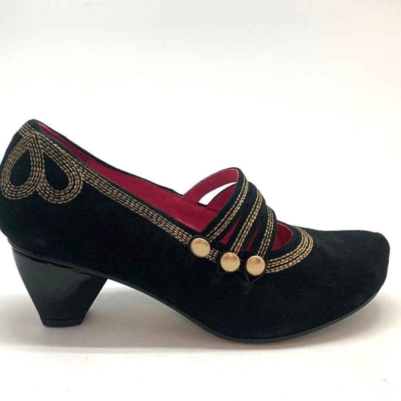 Lichido - Black/Gold strap shoe - Low Heel - British D'sire