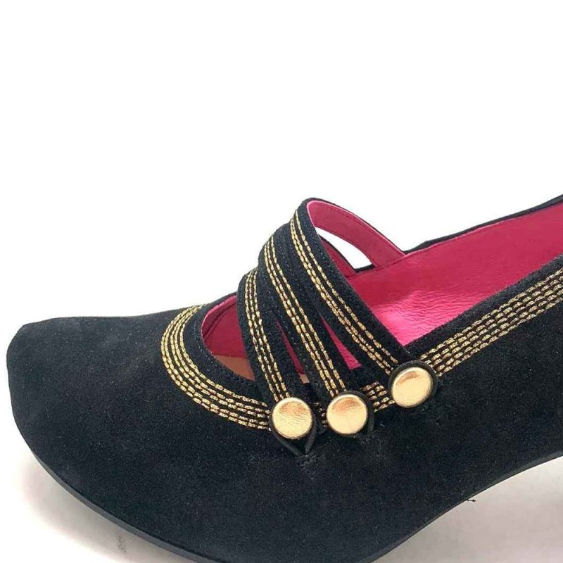 Lichido - Black/Gold strap shoe - Low Heel - British D'sire