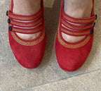 Lichido - Red/Gold Low heel cork shoe - Low Heel - British D'sire