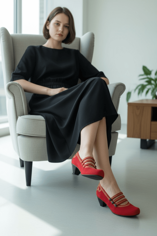 Lichido - Red/Gold Low heel cork shoe - Low Heel - British D'sire