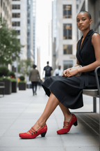 Lichido - Red/Gold Low heel cork shoe - Low Heel - British D'sire