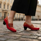 Lichido - Red/Gold Low heel cork shoe - Low Heel - British D'sire