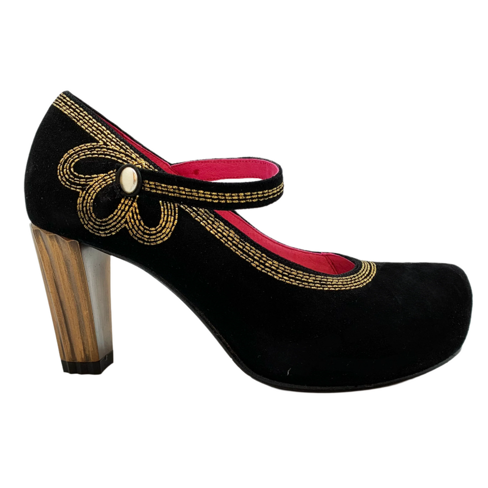 Cognac - Black/Gold strap heel - Chanii B Main image