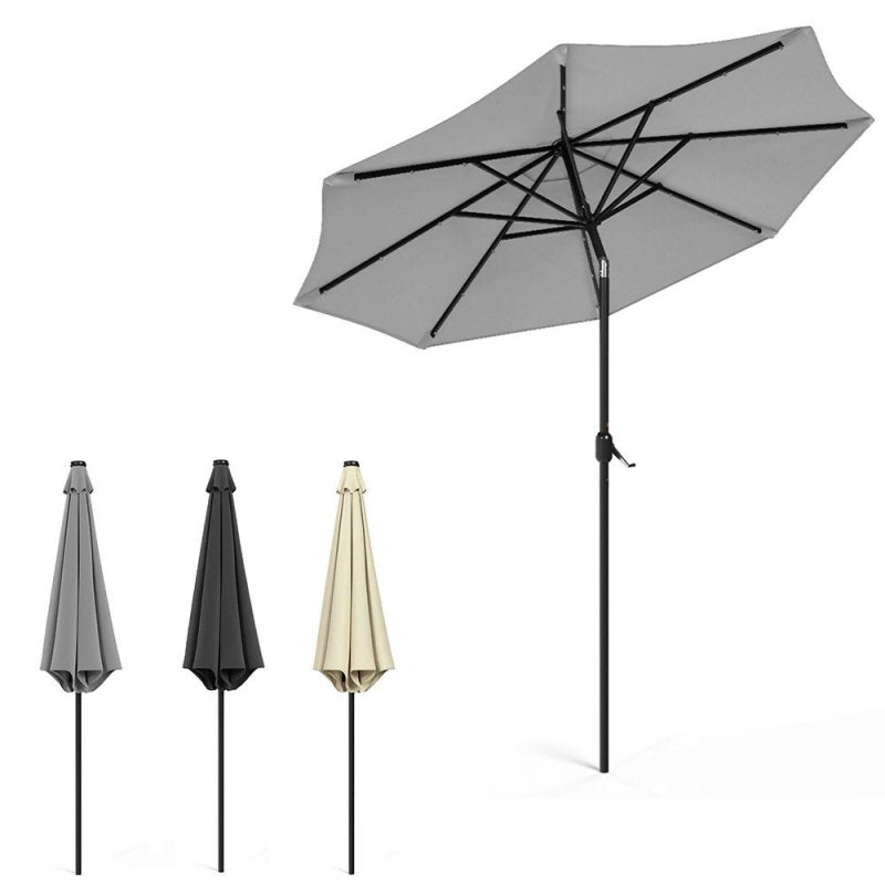 Light Grey Outdoor Solar 24 LED Lights Patio Parasol w/ Crank - Parasol - British D'sire