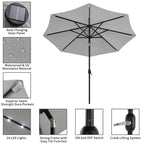 Light Grey Outdoor Solar 24 LED Lights Patio Parasol w/ Crank - Parasol - British D'sire