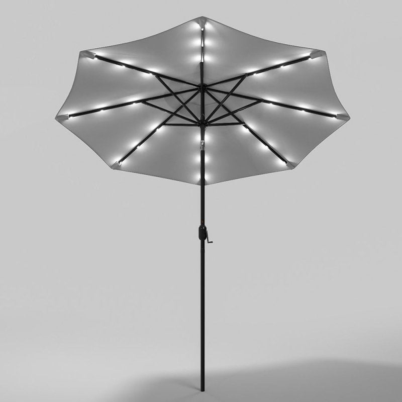 Light Grey Outdoor Solar 24 LED Lights Patio Parasol w/ Crank - Parasol - British D'sire