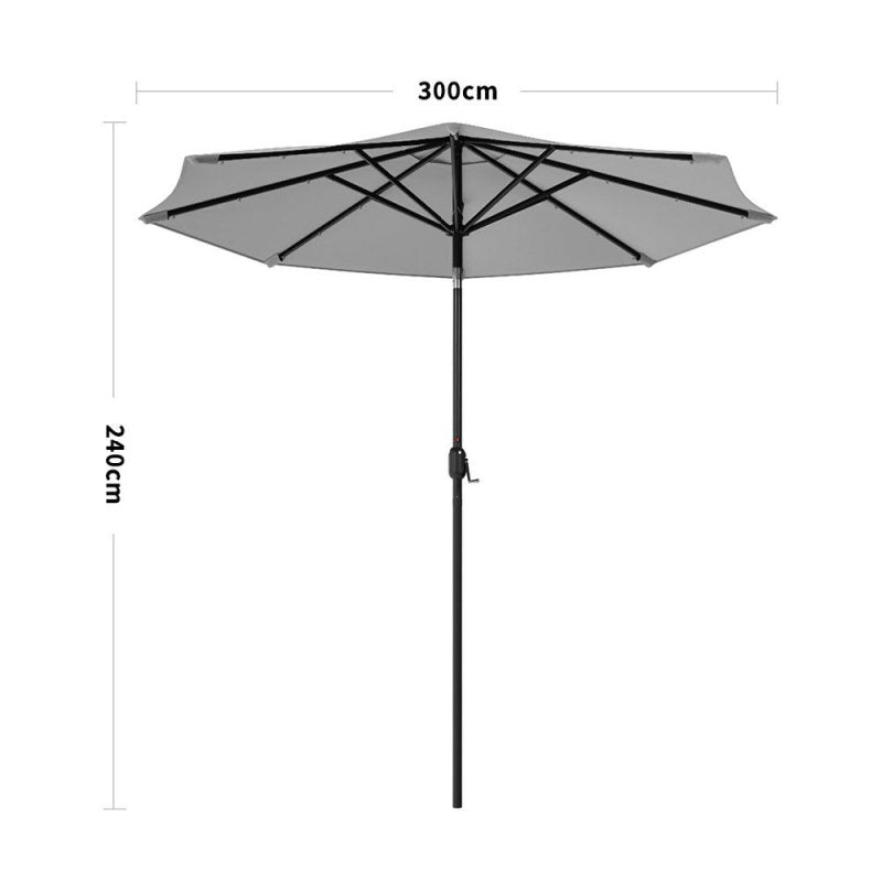 Light Grey Outdoor Solar 24 LED Lights Patio Parasol w/ Crank - Parasol - British D'sire