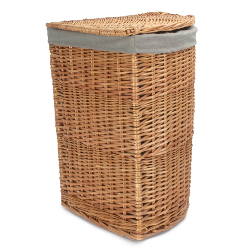 Light Steamed Corner Linen Basket with Grey Sage Lining - Laundry Baskets - British D'sire